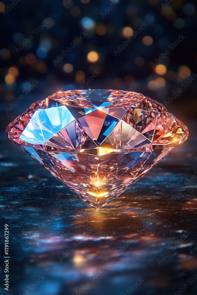 Fototapeta premium Large, brilliant diamond, sparkling, dark background.