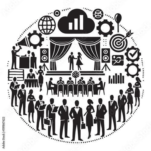 Event Planner Silhouette Vector Illustration, Solid White Background.