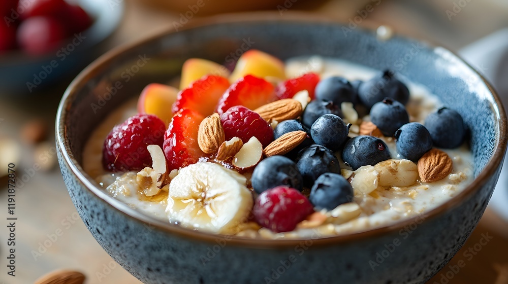 Delicious Oatmeal Bowl with Berries Nuts and Banana Delicious Oatmeal Bowl with Berries Nuts and Banana