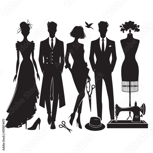 Fashion Designer Silhouette Vector Illustration, Solid White Background.