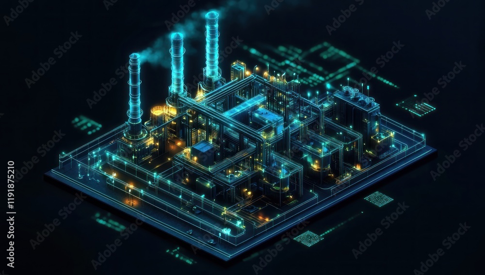 Obraz premium Cyberpunk Industrial Complex: A Digital Factory