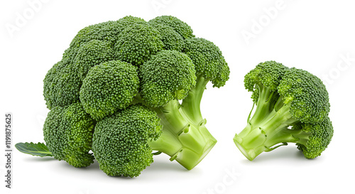 Isolated fresh broccoli on a white background, enhanced with a clipping path for clarity.