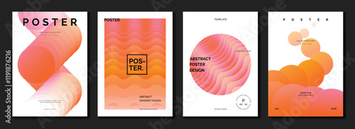 Modern gradient poster background vector set. Minimalist cover template with vibrant perspective geometric prism shapes in motion. Ideal design for social media, cover, banner, flyer.