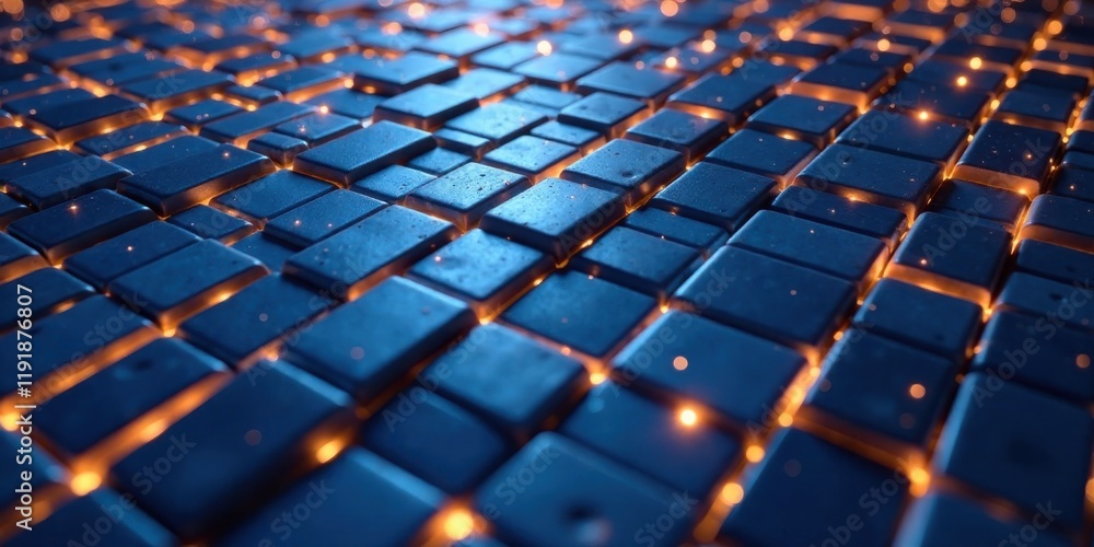 Fototapeta premium Illuminated Grid Abstract Pattern of Glowing Blue Blocks Forming a Complex Network