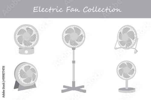 electric fan collection in different poses. Vector illustration.