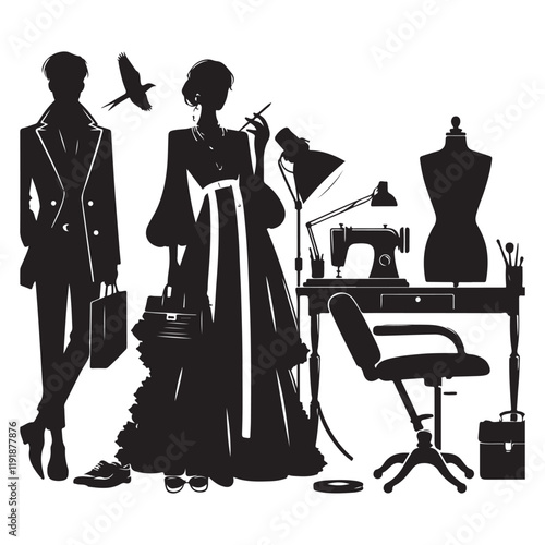 Fashion Designer Silhouette Vector Illustration, Solid White Background.