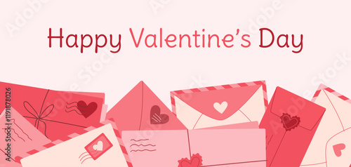 Trendy romantic letter poster, flat style craft post card background, modern love envelope banner, creative handmade postcard flyer, cartoon cute mail concept,