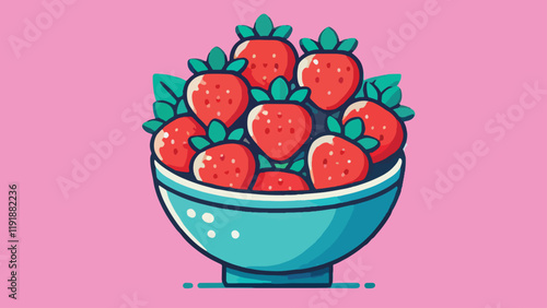 A bowl of strawberries in flat style 