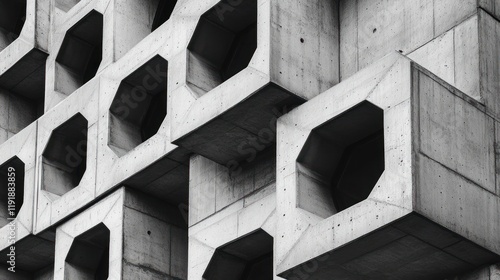 Abstract Concrete Architecture: Geometric Shapes and Shadows photo