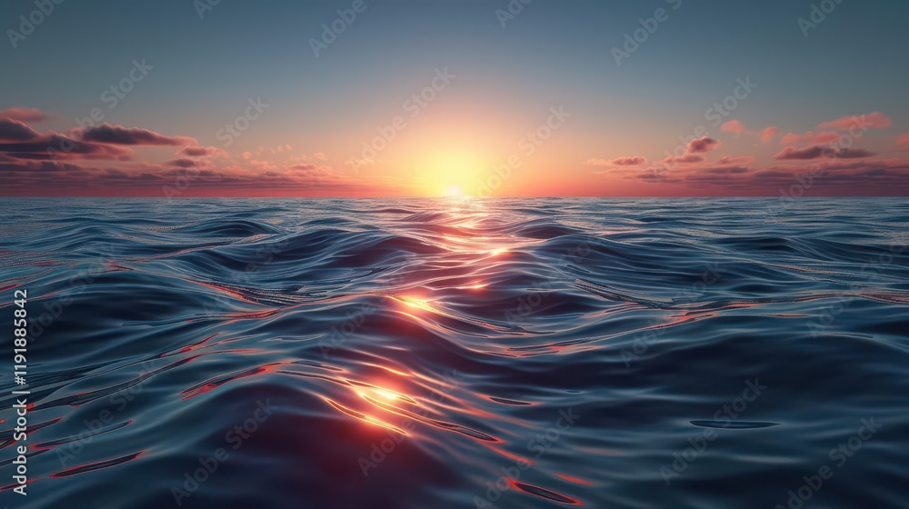 Obraz premium A serene ocean view at sunset, showcasing vibrant colors reflecting on the water.