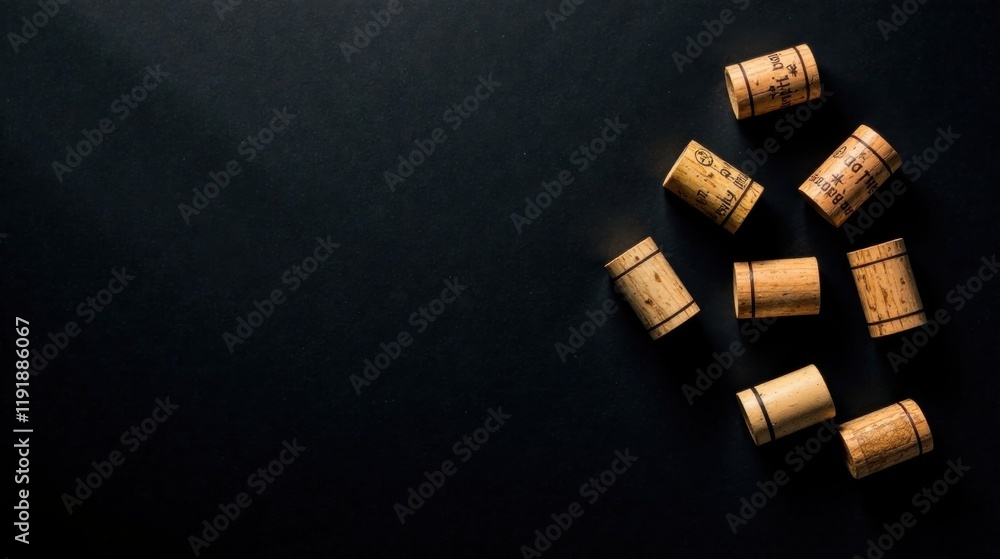 Scattered Wine Corks on a Dark Surface A Composition of Natural Textures and Simple Elegance Scattered Wine Corks on a Dark Surface A Composition of Natural Textures and Simple Elegance