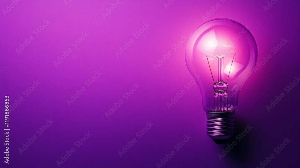 Glowing lightbulb on purple background. Ideas, innovation, inspiration. Glowing lightbulb on purple background. Ideas, innovation, inspiration.