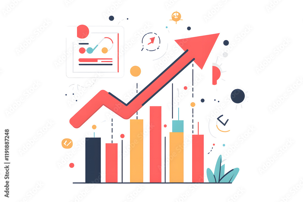 Colorful Growth Chart Illustration with Arrow and Bars Colorful Growth Chart Illustration with Arrow and Bars