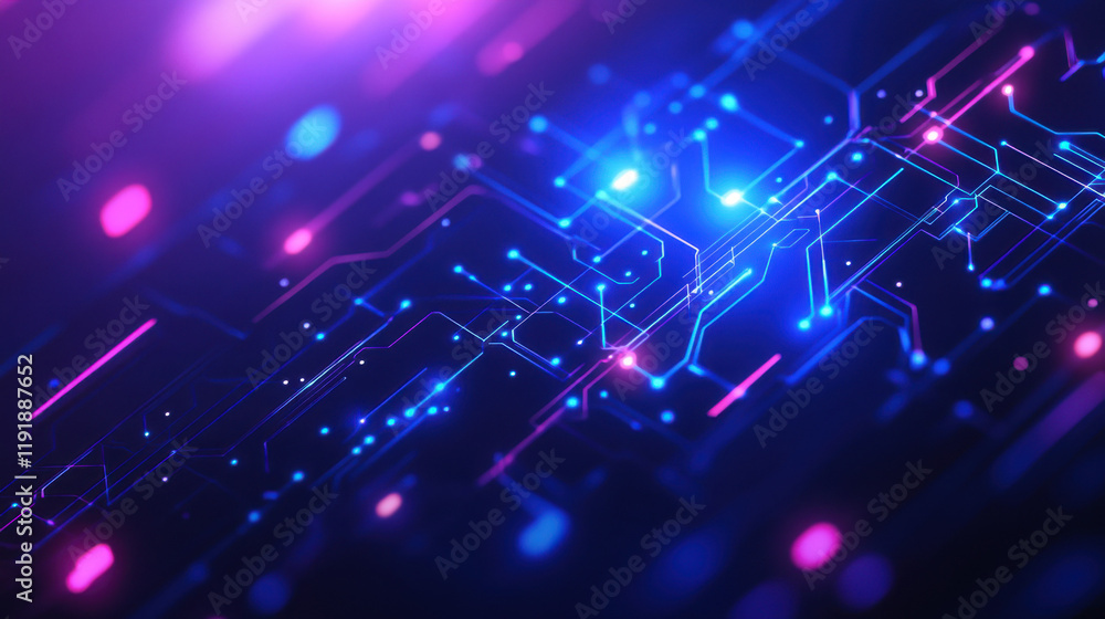 Obraz premium Futuristic Tech Background with Blue Violet Glow, Clean Commercial Innovation Scene, AI Concept Display