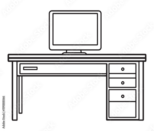 Vector illustration of desk, Office desk with laptop