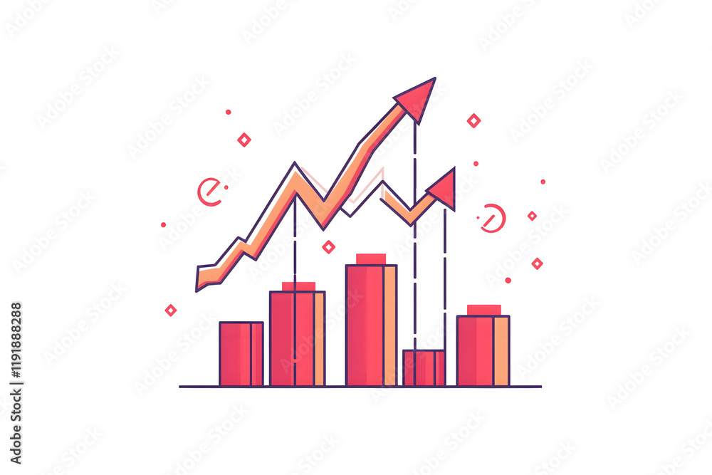 Colorful Growth Chart Illustration with Arrow and Bars Colorful Growth Chart Illustration with Arrow and Bars