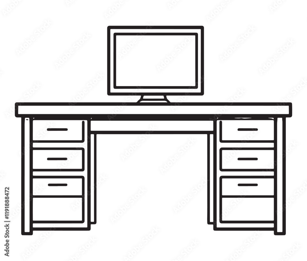 Vector illustration of desk, Office desk with laptop Vector illustration of desk, Office desk with laptop