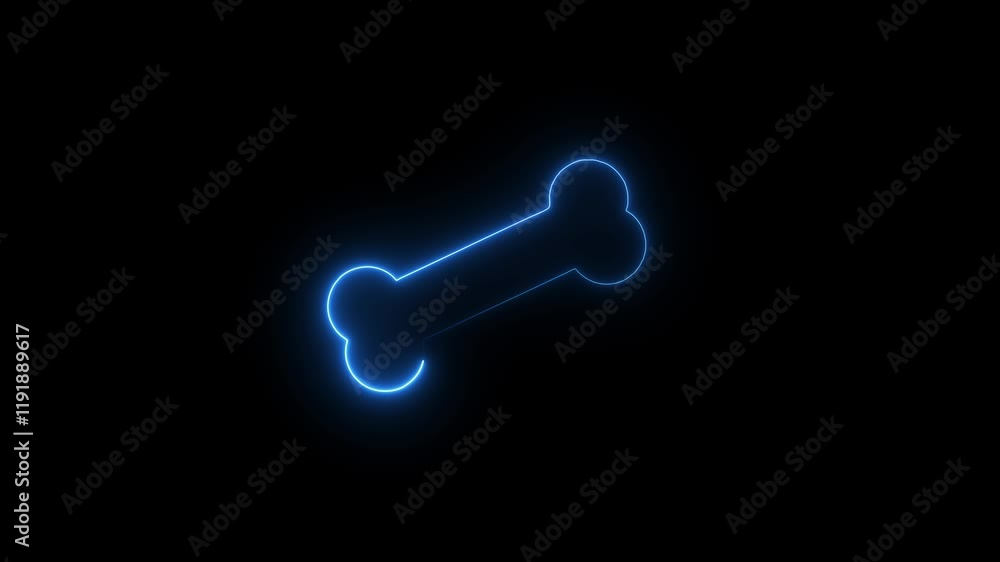 neon glowing dog bone icon animation concept . black icon on white background. Inversion neon glowing dog bone icon animation concept . black icon on white background. Inversion