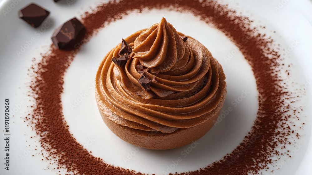 A mocha mousse served on a white plate A mocha mousse served on a white plate