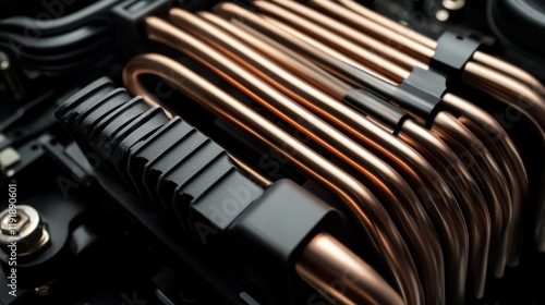 Close-up of Copper Heat Pipes in a Computer CPU Cooler photo