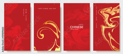 Chinese New Year 2025 hongbao red envelope design vector. Collection of Chinese festival with abstract gold pattern. Elegant oriental illustration for angpao, cover, calendar, ads.