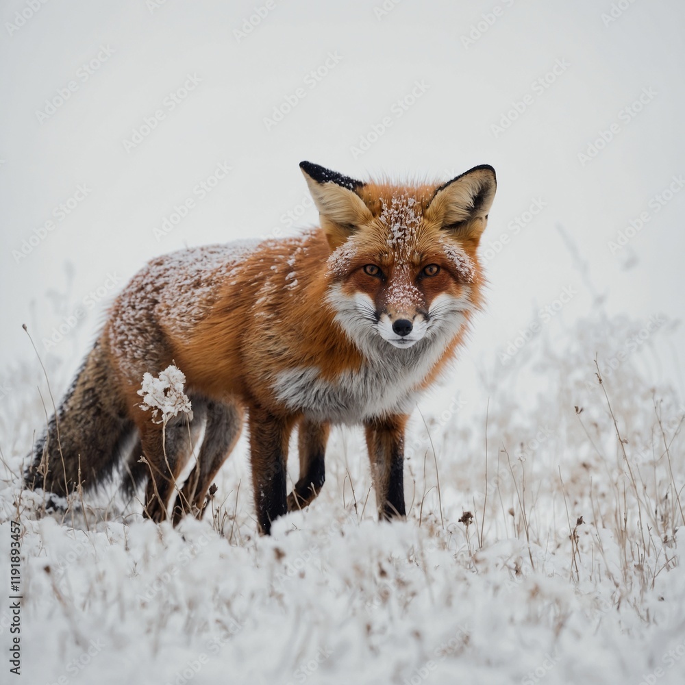 Fototapeta premium A minimalist silhouette of a fox on a white background.