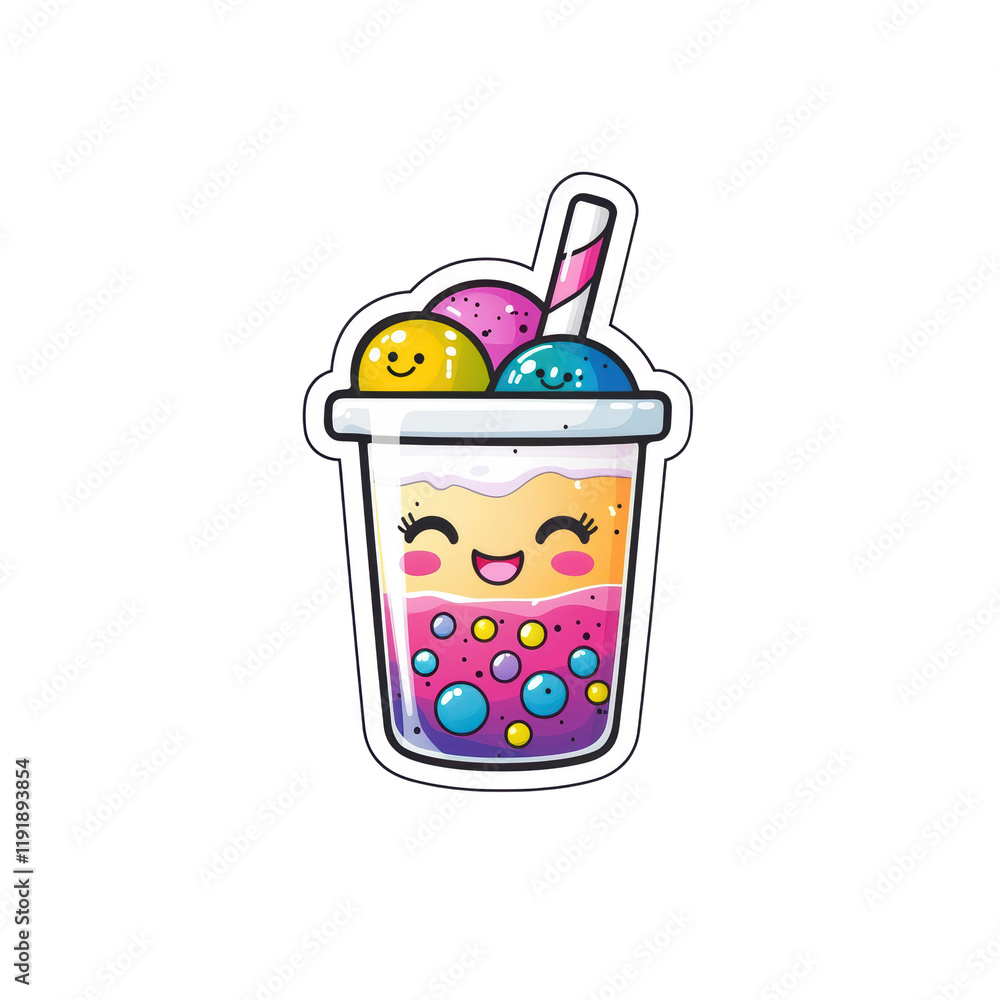 Cute Bubbly Drink with Kawaii Expressions Cute Bubbly Drink with Kawaii Expressions
