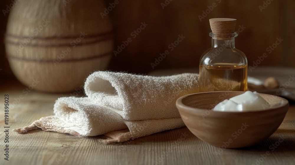 27.A minimalist setup of coconut oil in a clear bottle and a matching bowl, complemented by a plush towel and subtle coconut shell accents on a brown wooden background. 27.A minimalist setup of coconut oil in a clear bottle and a matching bowl, complemented by a plush towel and subtle coconut shell accents on a brown wooden background.