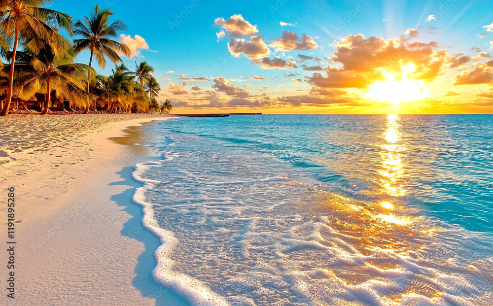 A beautiful beach with a clear blue ocean and a bright sun in the sky A beautiful beach with a clear blue ocean and a bright sun in the sky