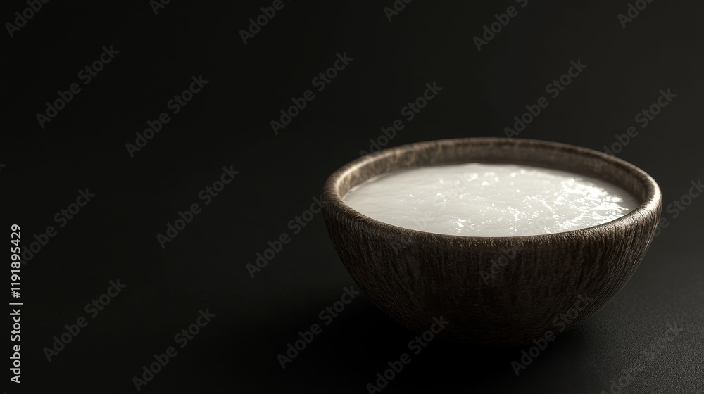 41.A polished scene of cold coconut oil in a smooth ceramic bowl, with icy details and a glossy finish, surrounded by soft shadows on a pitch-black backdrop. 41.A polished scene of cold coconut oil in a smooth ceramic bowl, with icy details and a glossy finish, surrounded by soft shadows on a pitch-black backdrop.