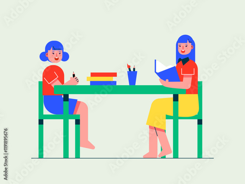 Teacher is teaching homeschooling. Homeschooling illustrations. Flat vector illustrations