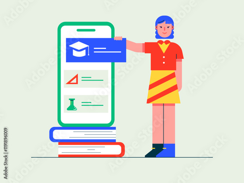 Student studying online. Homeschooling illustrations. Flat vector illustrations