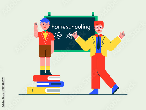 Teacher is teaching homeschooling. Homeschooling illustrations. Flat vector illustrations