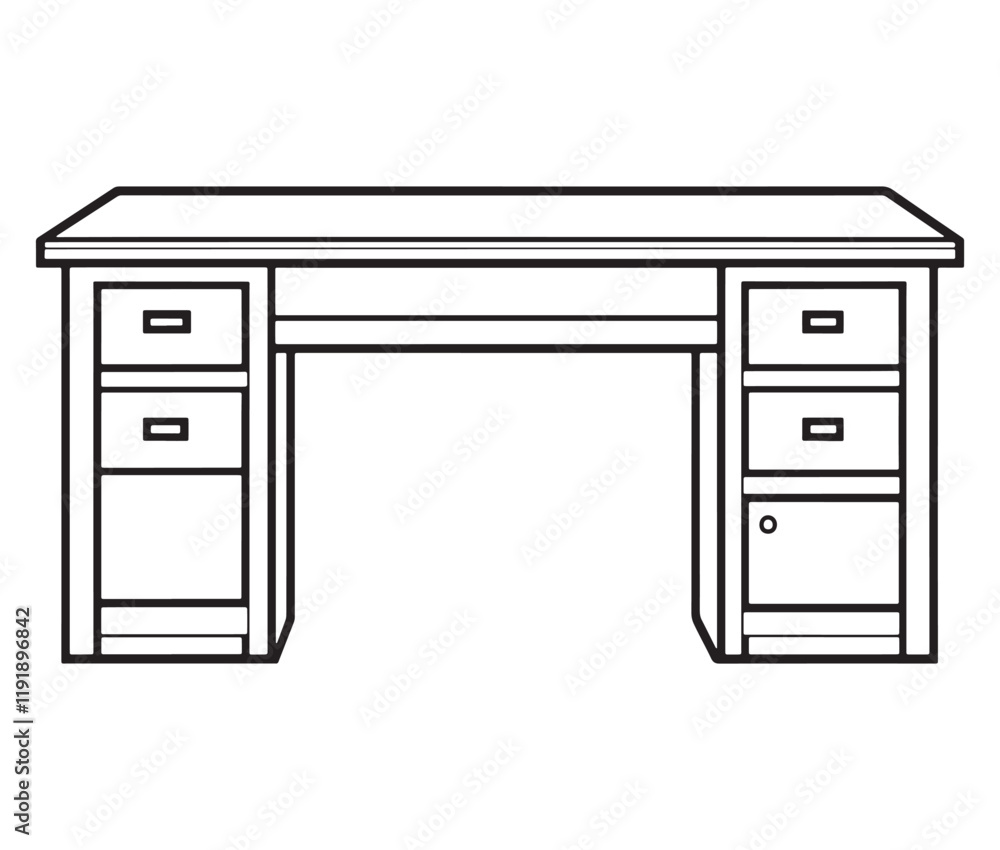Vector illustration of desk, Office desk with laptop Vector illustration of desk, Office desk with laptop