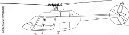 Vector illustration of a sketch design of a combat helicopter vehicle that can fly in the air