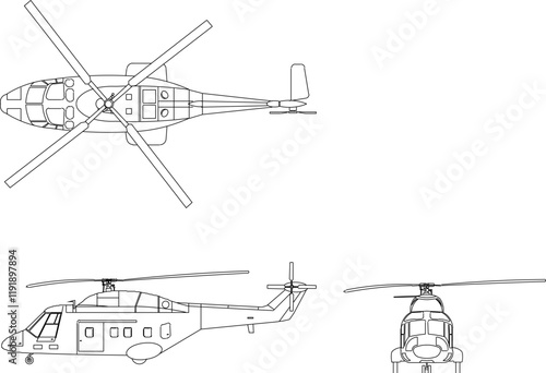 Vector illustration of a sketch design of a combat helicopter vehicle that can fly in the air