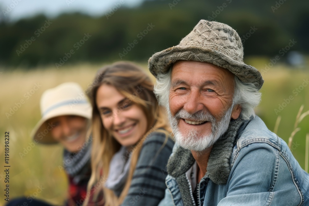 Portrait of a happy senior couple with their family in the countryside Portrait of a happy senior couple with their family in the countryside