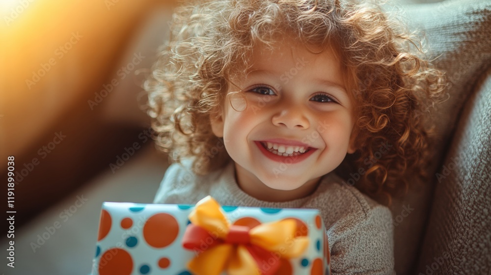 Joyful Child with Colorful Gift Package Joyful Child with Colorful Gift Package