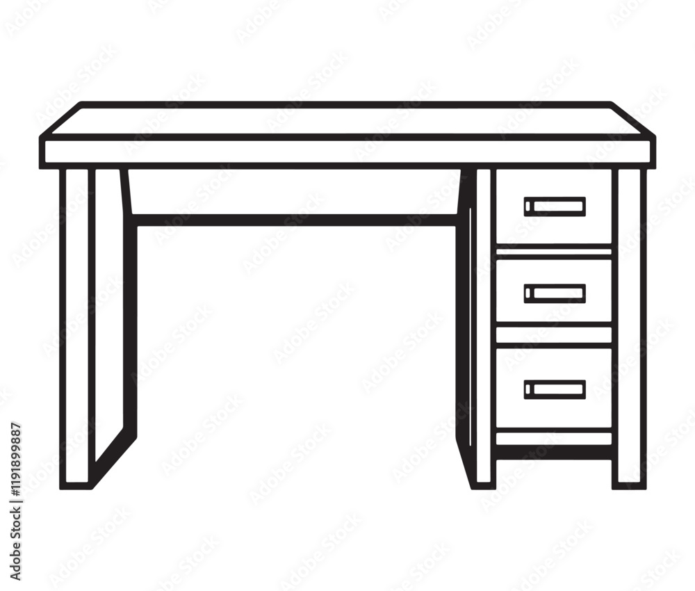 Vector illustration of desk, Office desk with laptop Vector illustration of desk, Office desk with laptop