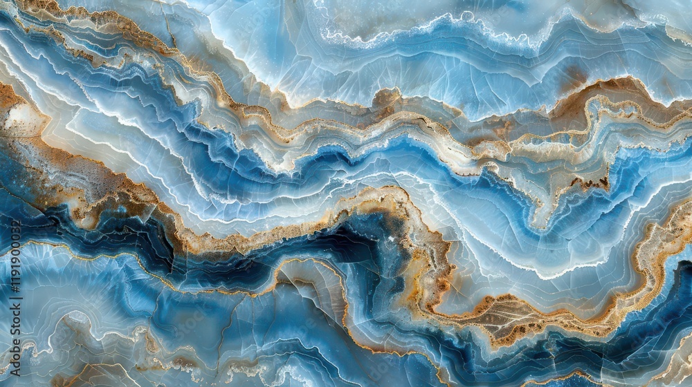 Fototapeta premium A close-up view of a blue and brown agate stone, showcasing its natural patterns and textures.