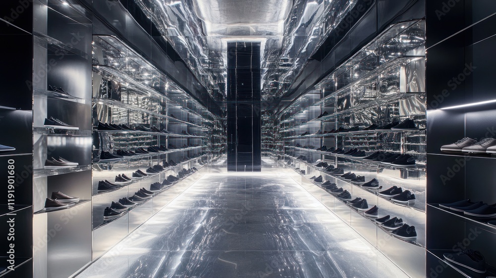 Obraz premium A Modern Shoe Emporium: Sleek, Minimalist Shoe Store Interior