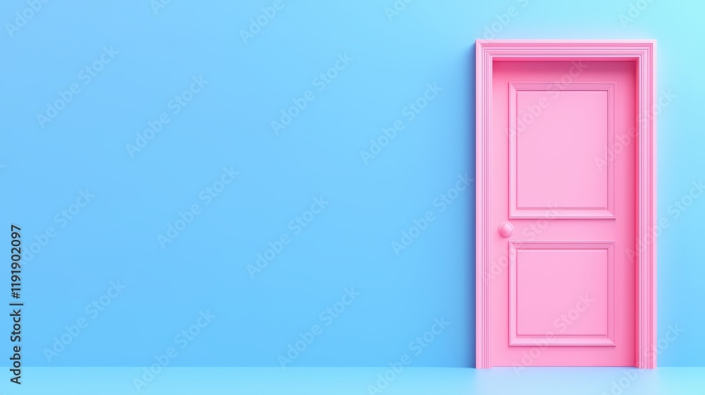 Vibrant Pink Door Against Light Blue Wall in Modern Interior Style Vibrant Pink Door Against Light Blue Wall in Modern Interior Style