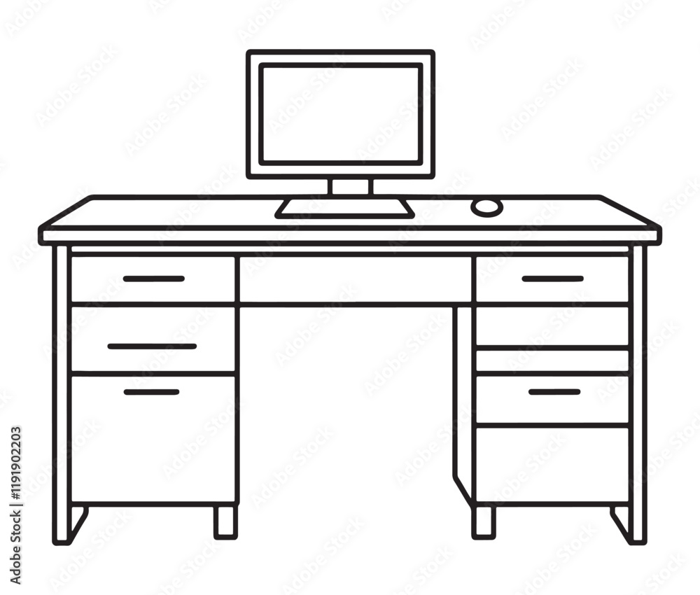 Vector illustration of desk, Office desk with laptop Vector illustration of desk, Office desk with laptop
