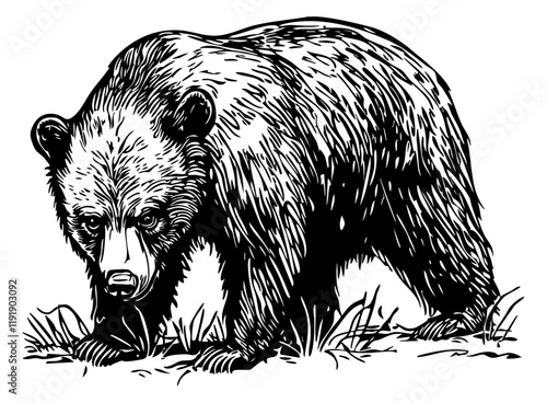 Hand-Drawn Bear - Detailed Line Art Vector Illustration Without Background