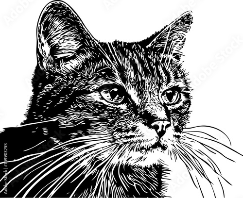 High-quality vector illustration of a hand-drawn cat, created in sketch style with intricate line art, provided without a background for versatile use