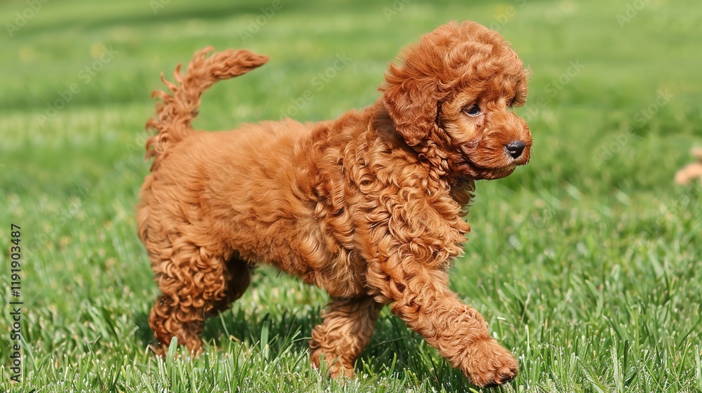 An adorable brown poodle puppy dog sprinting merrily on the grass, displaying its youthful energy and lively charm. A heart - warming scene of a puppy at play. An adorable brown poodle puppy dog sprinting merrily on the grass, displaying its youthful energy and lively charm. A heart - warming scene of a puppy at play.
