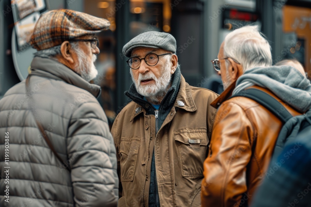 Group of senior people walking in the street. Old people walking in the city. Group of senior people walking in the street. Old people walking in the city.