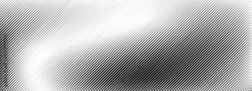 Fading linear gradient texture. Black diagonal striped gradation background. Thin to thick slanted pattern backdrop. Oblique vanishing parallel stroke wallpaper. Vector straight lines overlay