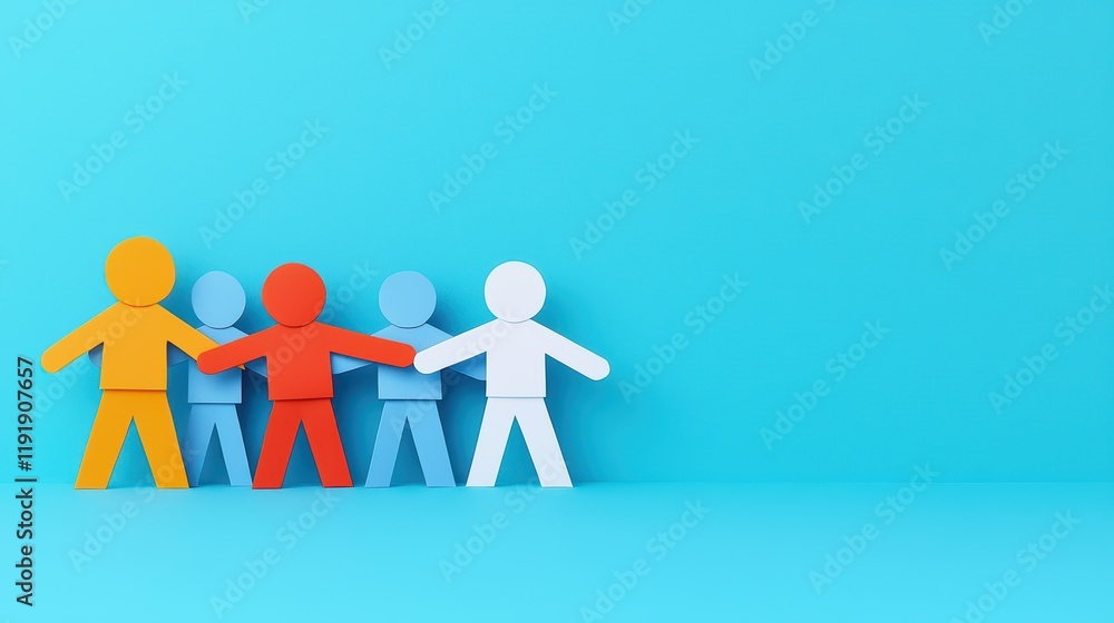 Colorful Paper Cutouts of People on a Bright Blue Background Colorful Paper Cutouts of People on a Bright Blue Background