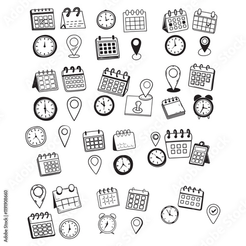 Vector illustration of Date, Time, and Address icon set
